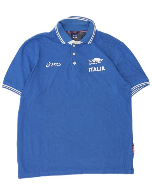 Polo grafica ASICS da uomo XL in cotone blu