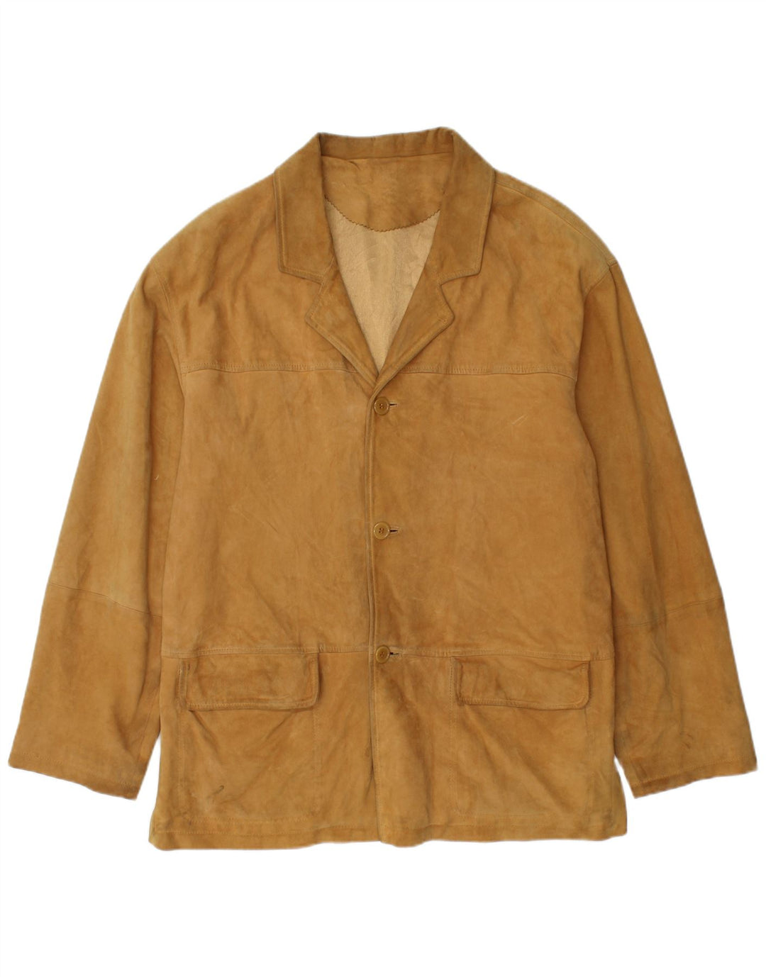 Giacca blazer vintage in pelle scamosciata a 3 bottoni da uomo UK 38 in pelle beige media