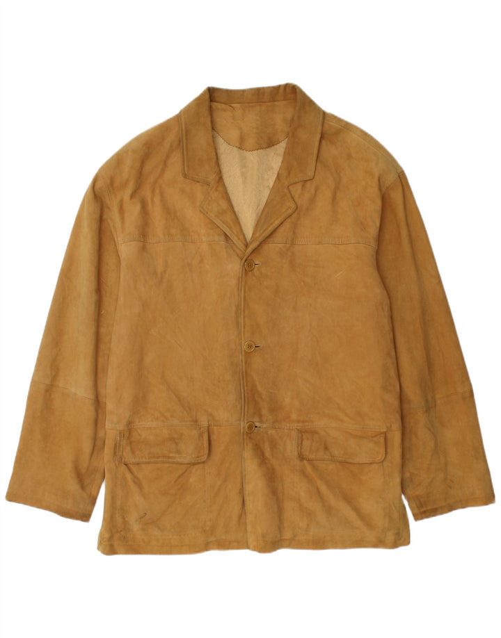 Giacca blazer vintage in pelle scamosciata a 3 bottoni da uomo UK 38 in pelle beige media
