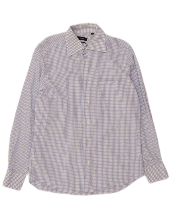 Camicia da uomo Hugo Boss taglia 40 15 3/4 cotone a quadretti blu medio