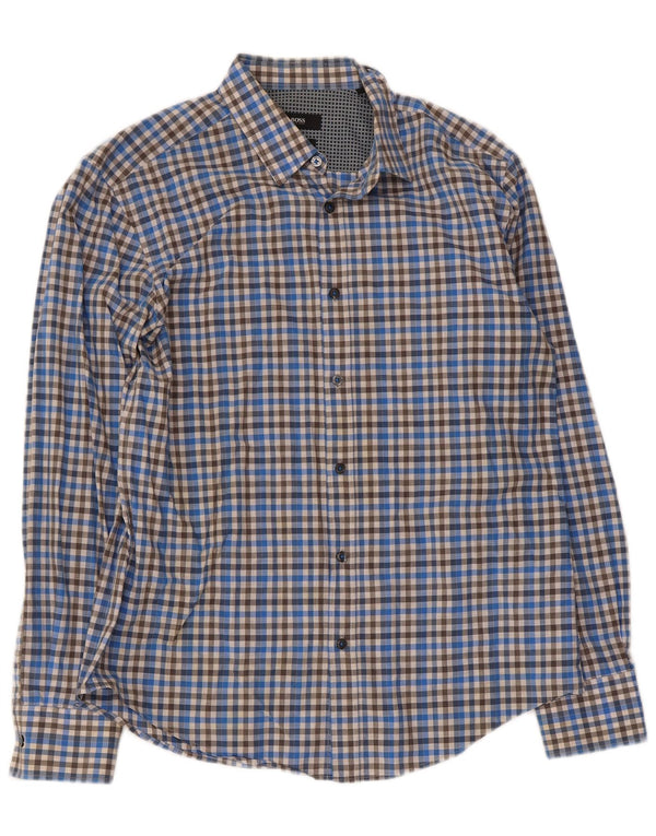 Camicia slim fit da uomo Hugo Boss, cotone a quadri blu grandi