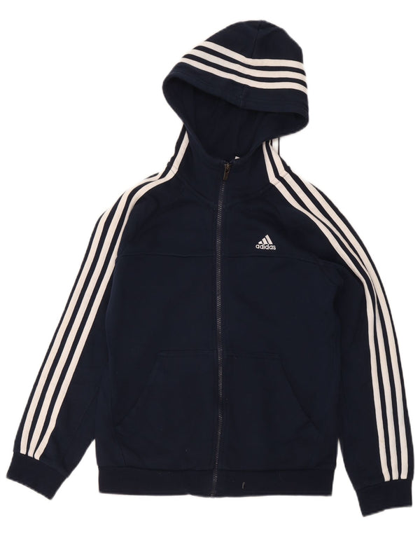 Maglione con cappuccio e zip Adidas da bambino 11-12 anni in cotone blu navy