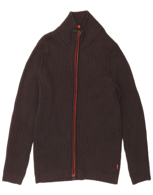 Maglione cardigan da uomo Hugo Boss in lana vergine grigio medio