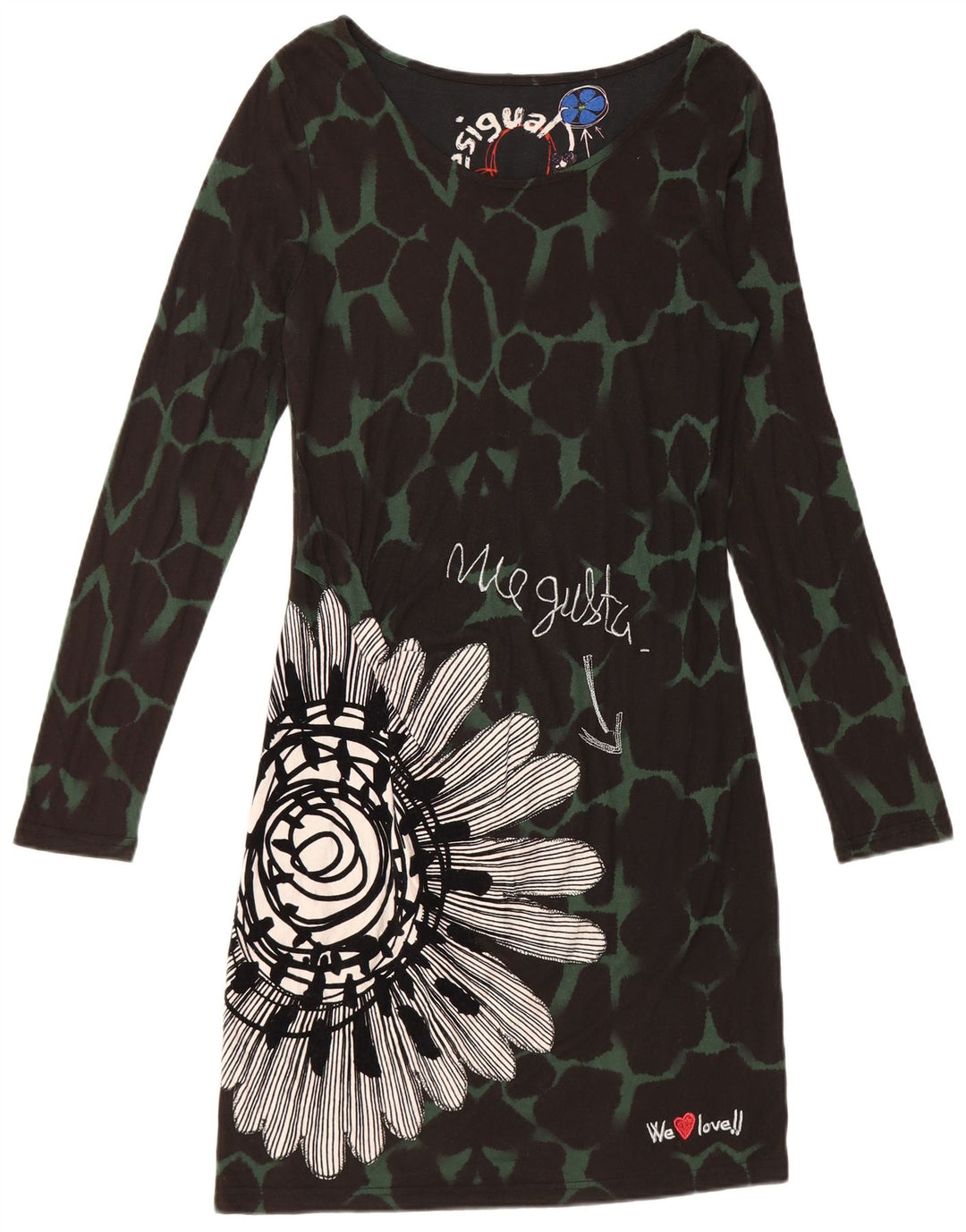 DESIGUAL Abito tubino a maniche lunghe con grafica da donna UK 12 Medio Nero floreale