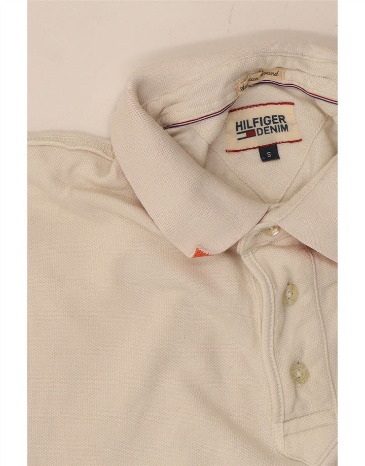 TOMMY HILFIGER Mens Graphic Polo Shirt Small White Cotton Vintage Tommy Hilfiger and Second-Hand Tommy Hilfiger from Messina Hembry 