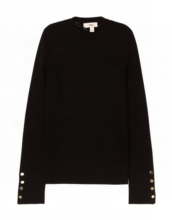 Maglione maglione girocollo da donna Marks & Spencer UK 10 piccolo in viscosa nera