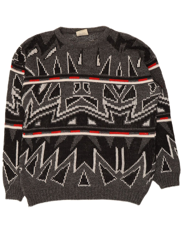 Maglione da uomo vintage XL Acrilico geometrico grigio