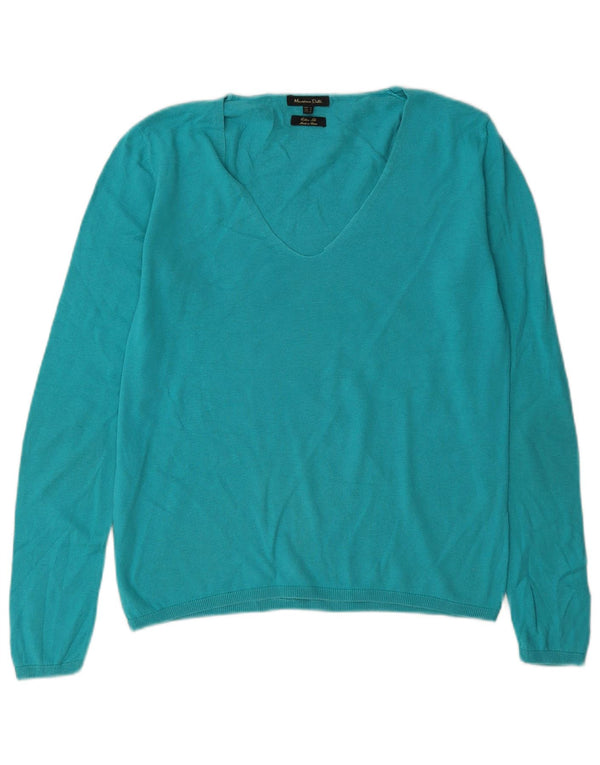 Massimo Dutti Maglione da donna oversize con scollo a V UK 10 piccolo blu
