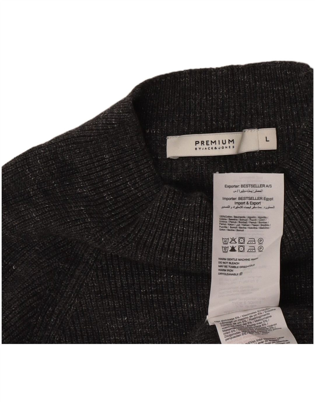 Jack & Jones Maglione da uomo con collo alto e maglione grande in cotone chiazzato grigio