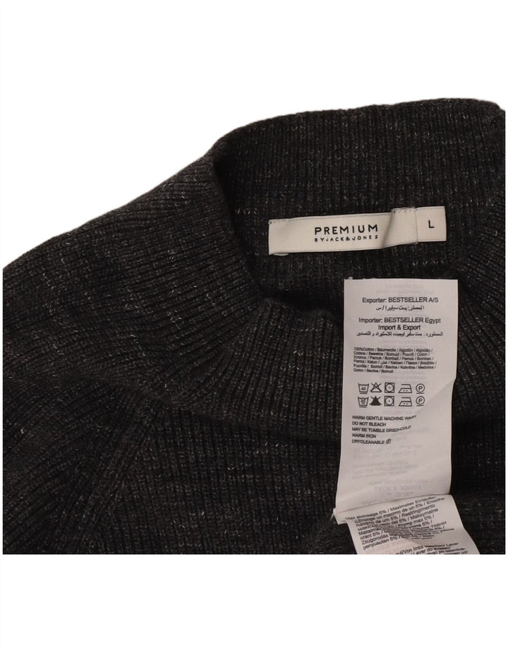 Jack & Jones Maglione da uomo con collo alto e maglione grande in cotone chiazzato grigio