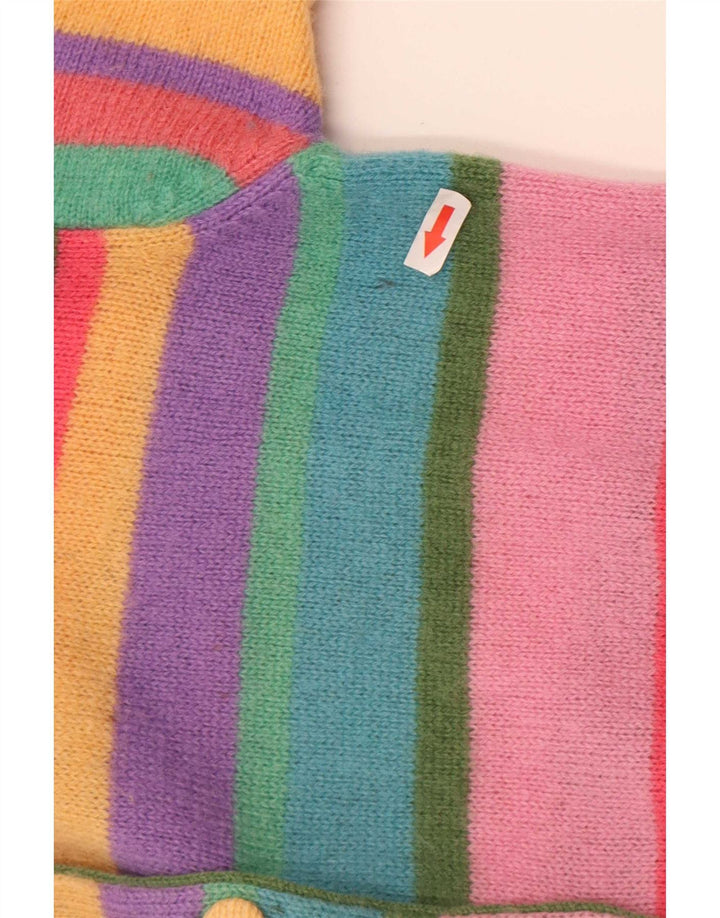 Maglione cardigan da donna Benetton UK 10 piccolo in lana a righe multicolori