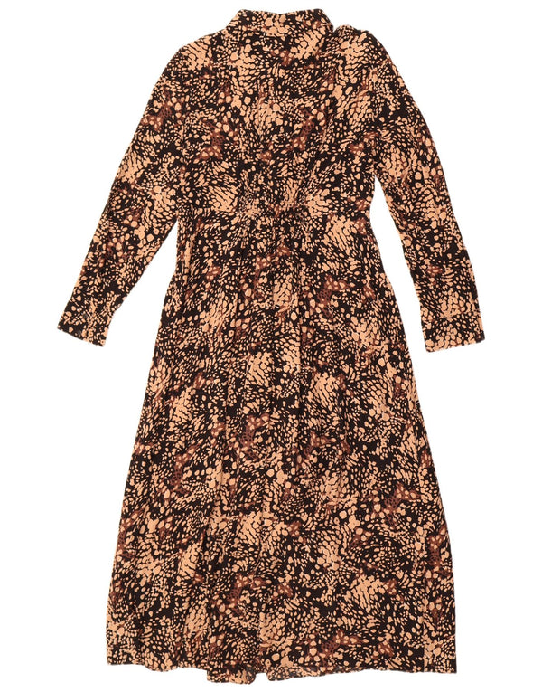 Abito lungo da donna a maniche lunghe in velluto menta UK 12 Stampa animalier marrone medio