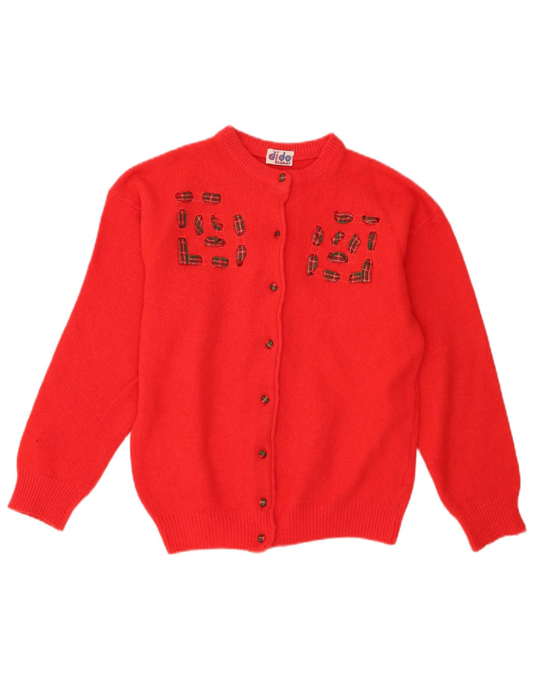 Maglione cardigan da donna vintage UK 14 lana rossa media