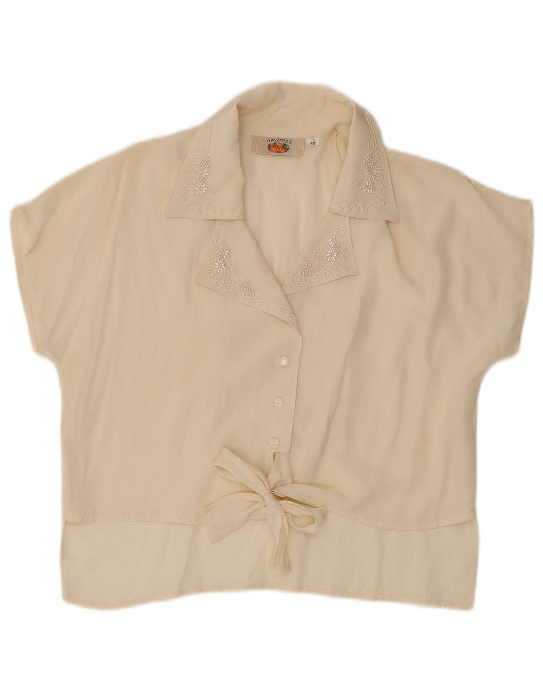 Camicetta da donna con cravatta sul davanti da donna di Andrea EU 42 grande floreale beige