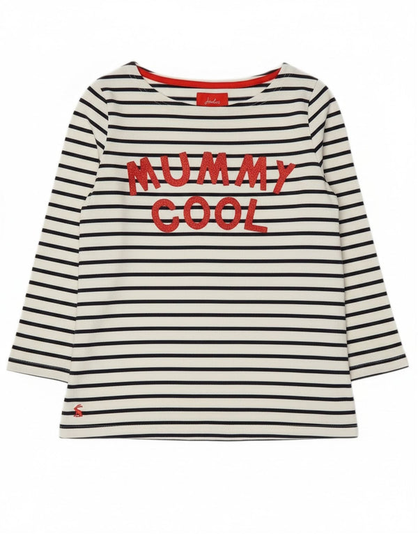 Joules Top con grafica da donna manica 3/4 UK 8 piccolo cotone a righe bianche