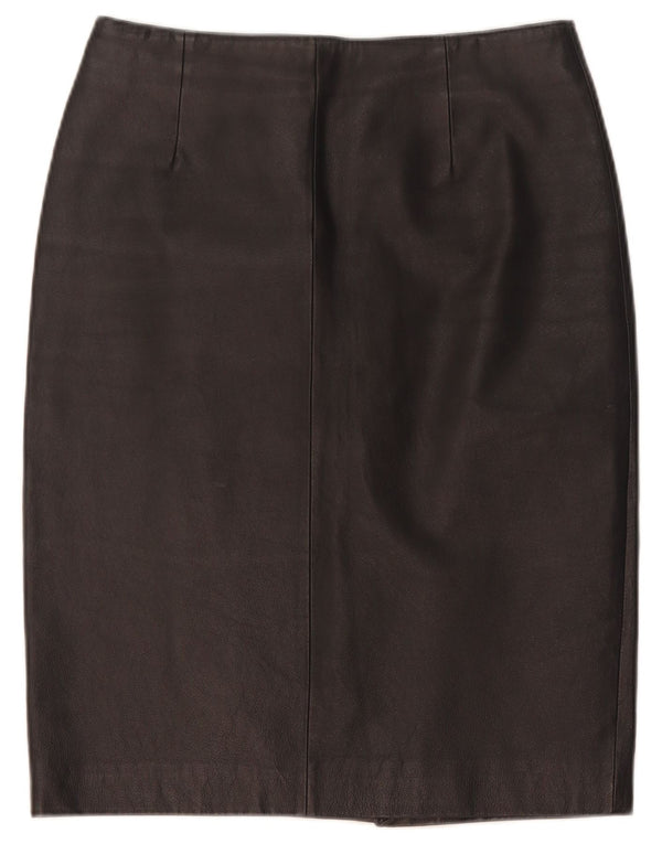 Gonna a tubino in pelle vintage da donna UK 10 piccola W28 in pelle nera