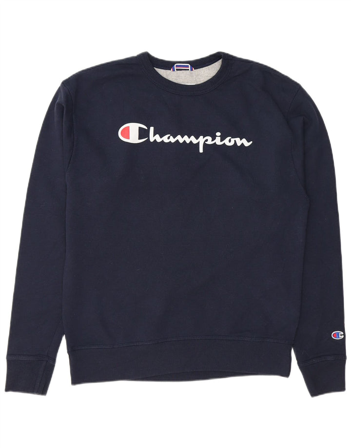 CHAMPION Mens Graphic Sweatshirt Jumper Medium Navy Blue Cotton