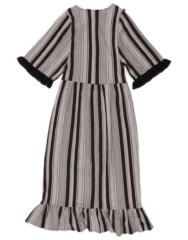 Maxi vestito Zara da donna a maniche corte con volant sul davanti UK 8 piccolo grigio a righe