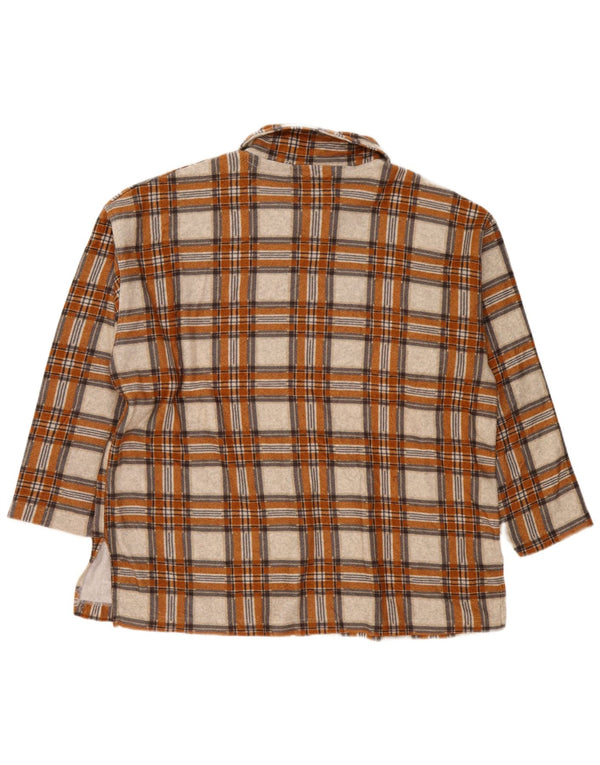 Camicia oversize oversize da donna vintage in flanella UK 14 Check beige medio