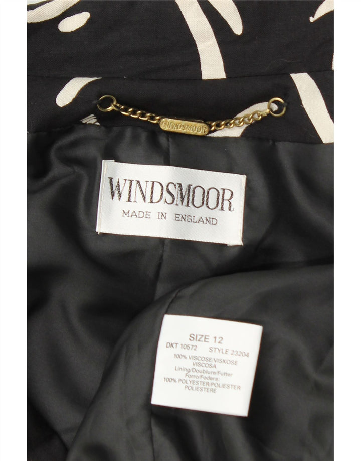 WINDSMOOR Womens Short Sleeve Blazer Jacket UK 12 Medium  Black Geometric Vintage Windsmoor and Second-Hand Windsmoor from Messina Hembry 