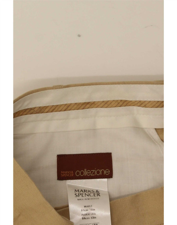 Pantaloni da abito dritti da uomo Marks & Spencer W36 L33 Lino marrone