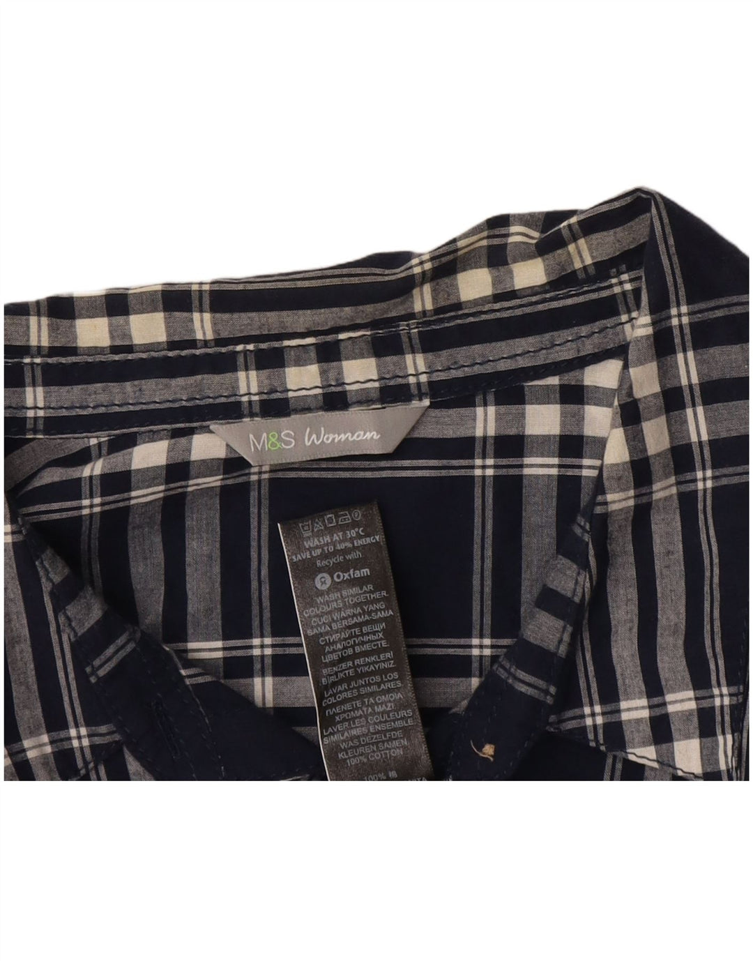 Camicia da donna Marks & Spencer UK 16 Grande cotone a quadri blu navy