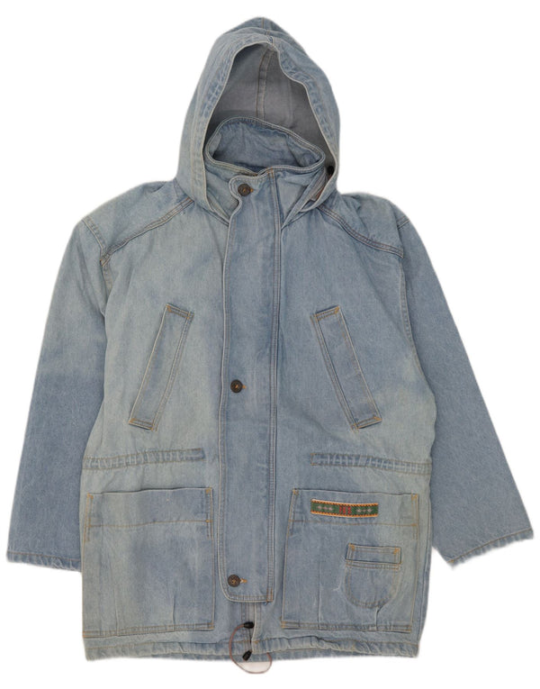 Cappotto in denim con cappuccio da uomo vintage UK 38 Cotone blu medio
