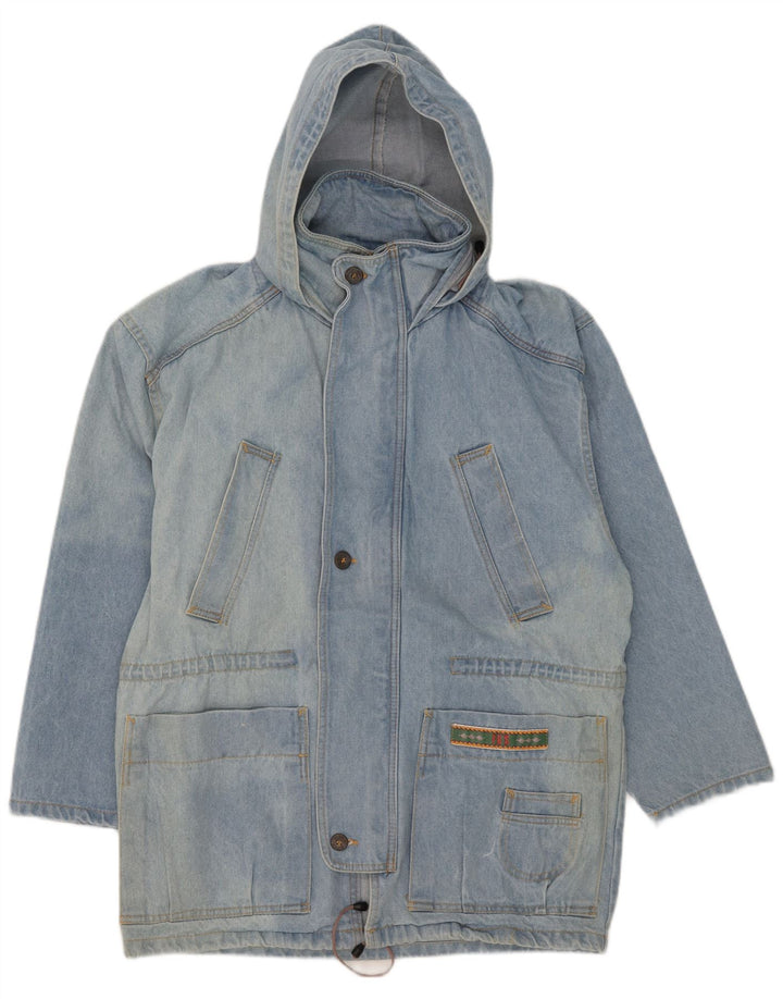 Cappotto in denim con cappuccio da uomo vintage UK 38 Cotone blu medio