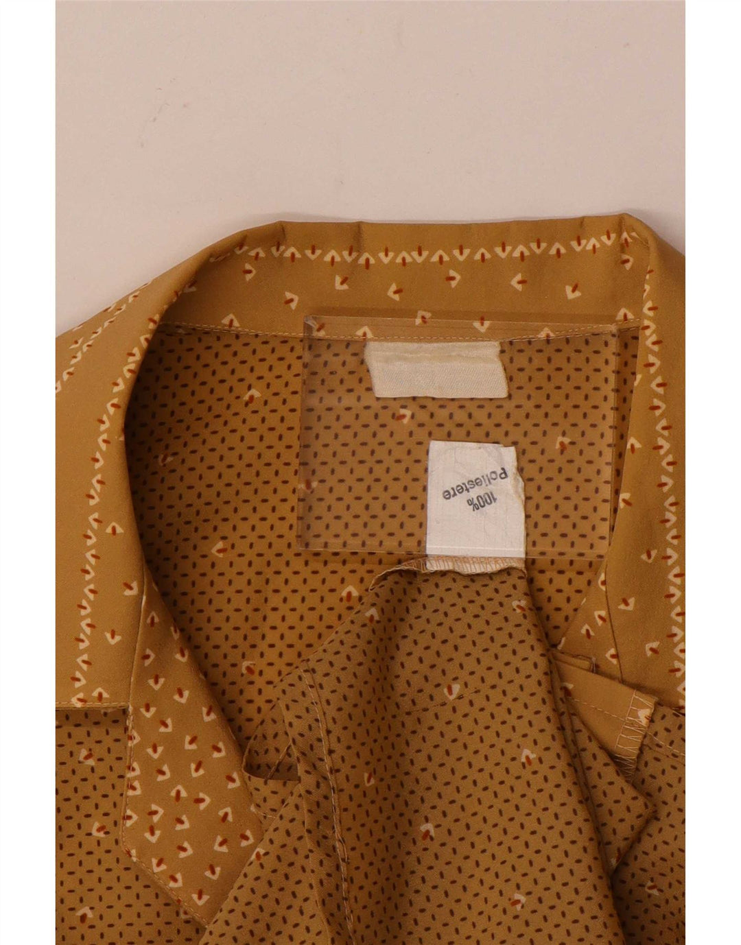Camicetta da donna vintage UK 14 Poliestere geometrico marrone grande