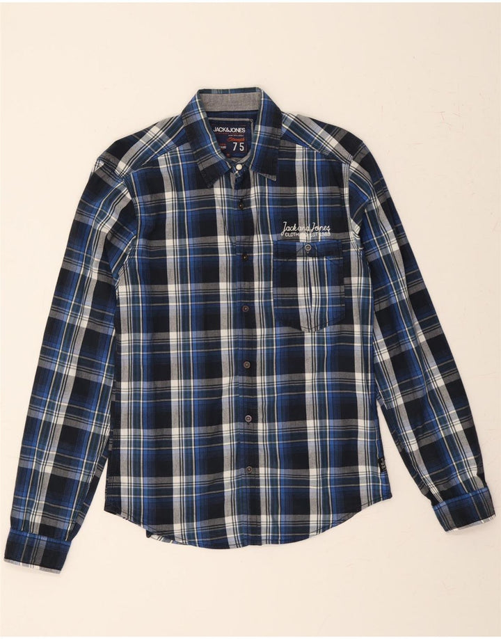 JACK & JONES Mens Graphic Shirt Medium Navy Blue Check Cotton Vintage Jack & Jones and Second-Hand Jack & Jones from Messina Hembry 