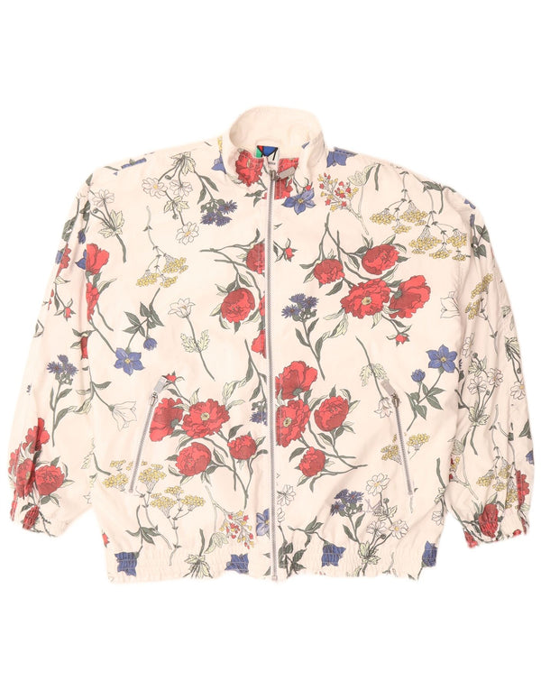 Giacca da ginnastica oversize da donna vintage UK 12 Medium White Floral