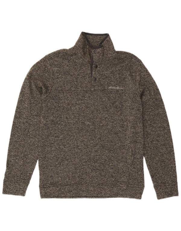 Eddie Bauer Felpa da uomo con collo abbottonato Maglione piccolo poliestere chiazzato grigio