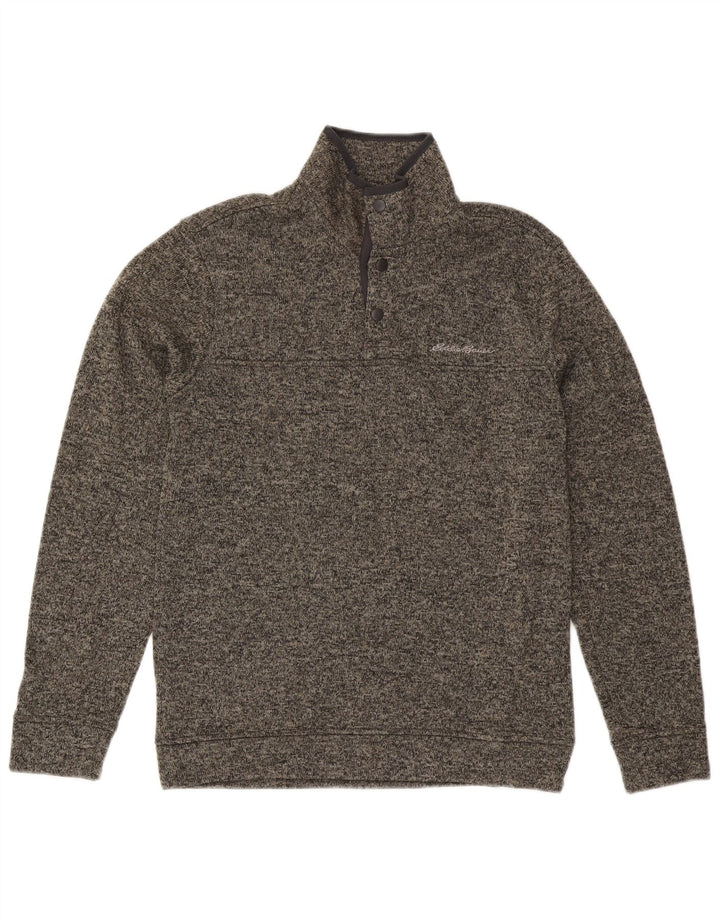 Eddie Bauer Felpa da uomo con collo abbottonato Maglione piccolo poliestere chiazzato grigio