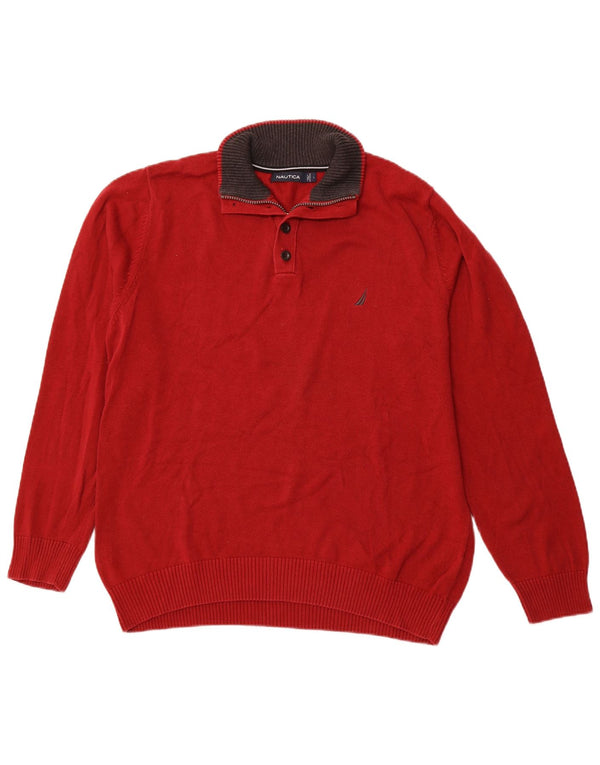 NAUTICA Maglione da uomo con zip e collo grande in cotone rosso