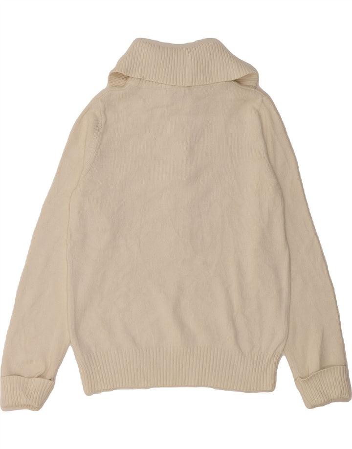 EDDIE BAUER Womens Button Neck Jumper Sweater UK 14 Medium White Cotton Vintage Eddie Bauer and Second-Hand Eddie Bauer from Messina Hembry 