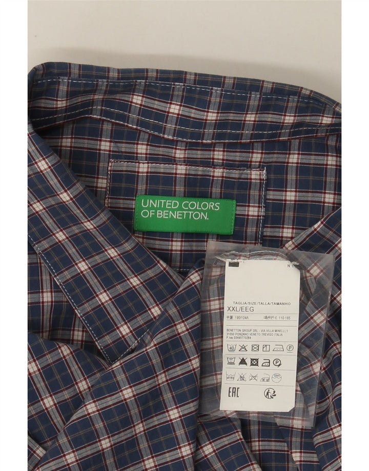 Camicia Benetton Uomo 2XL Cotone a quadri Blu Navy