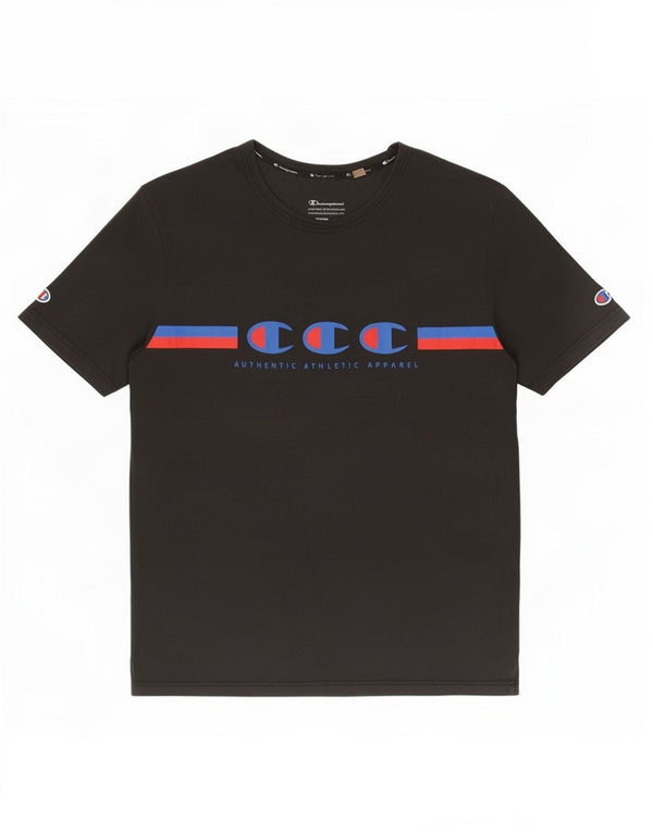 Champion Mens Graphic T-Shirt Top Large Black Cotton