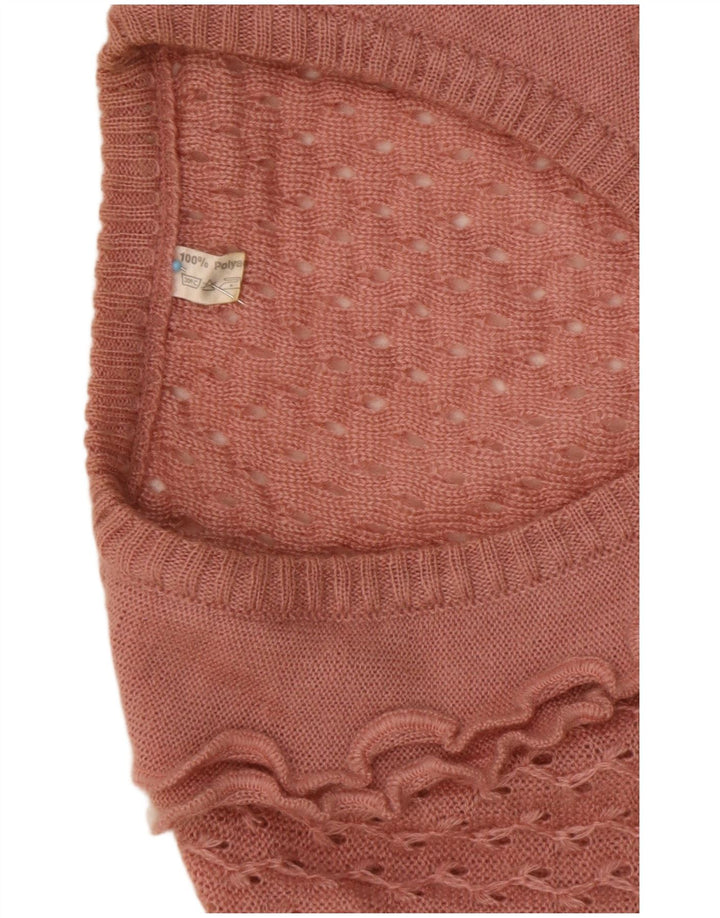 Maglione vintage da donna con scollo a V con volant sul davanti IT 44 Rosa medio