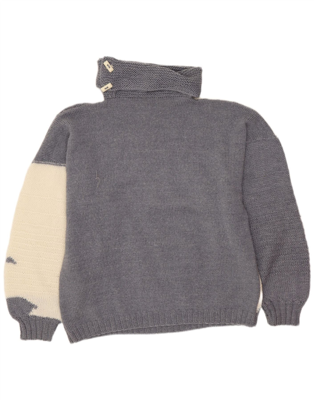 Maglione maglione vintage da donna con collo alto UK 16 grande blocco di colore grigio