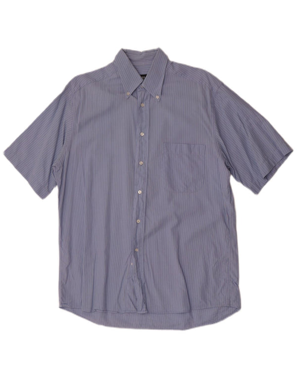 Camicia a maniche corte da uomo Hugo Boss in cotone gessato blu medio