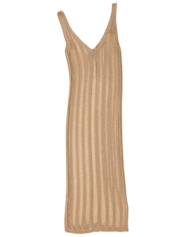 Abito aderente senza maniche trasparente da spiaggia da donna vintage UK 8 piccolo Beige