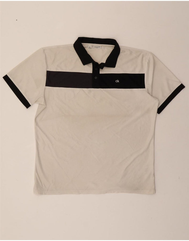 CALVIN KLEIN Mens Polo Shirt XL White Colourblock Polyester Vintage Calvin Klein and Second-Hand Calvin Klein from Messina Hembry 