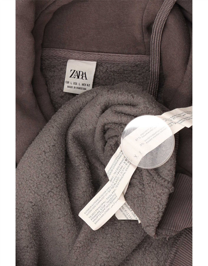 Felpa con cappuccio da uomo Zara grande in cotone grigio