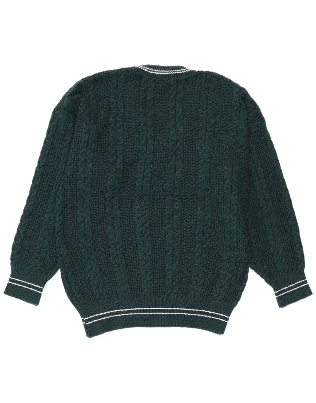Maglione vintage da uomo con scollo a V, a righe verdi grandi