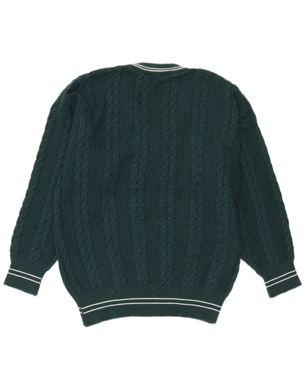 Maglione vintage da uomo con scollo a V, a righe verdi grandi