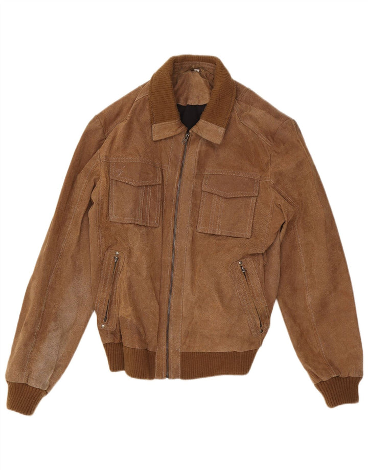 Premio bomber in pelle scamosciata da uomo UK 40 grande in pelle marrone