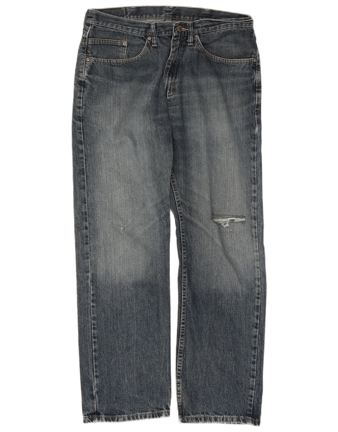 Jeans dritti da uomo Wrangler vestibilità regolare effetto vissuto W34 L29 cotone blu