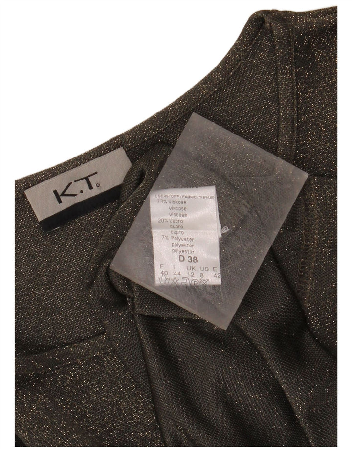 VINTAGE Top da donna a maniche lunghe UK 12 Viscosa screziata verde medio