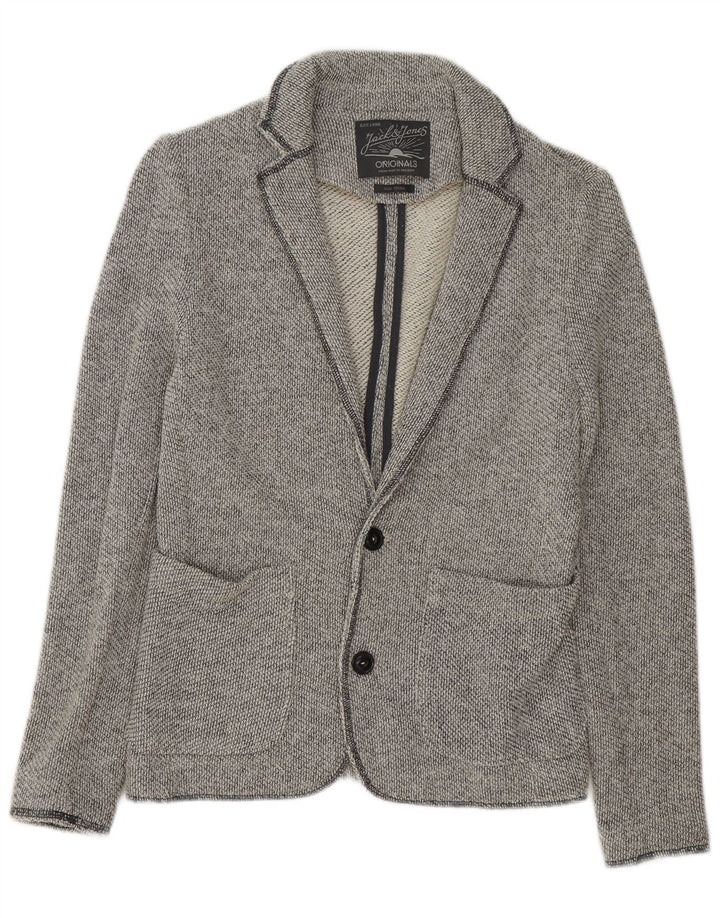 JACK & JONES Mens 2 Button Blazer Jacket UK 36 Small Grey Flecked Cotton