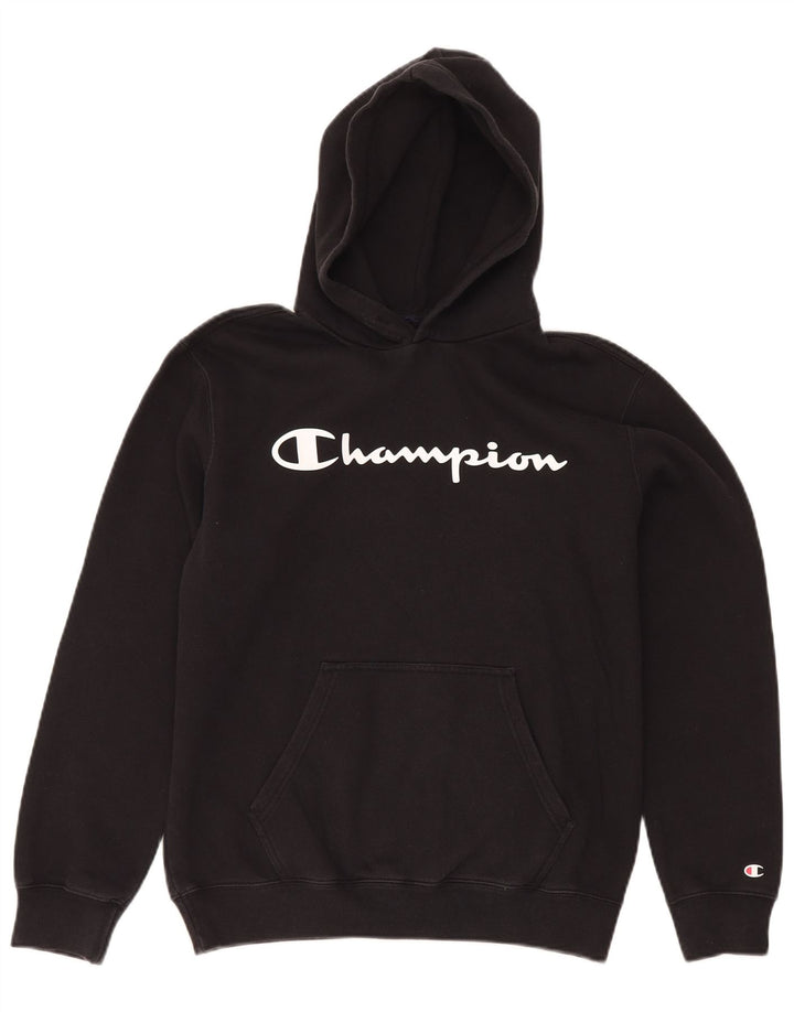 Maglione con cappuccio grafico da uomo Champion in cotone nero medio